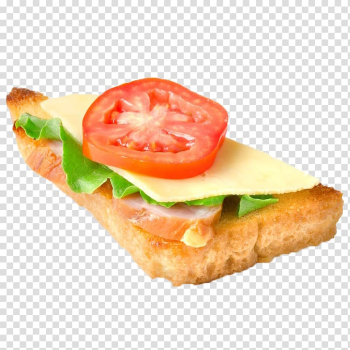 Hamburger Breakfast sandwich BLT Tomato, Breakfast on a slice of bread transparent background PNG clipart