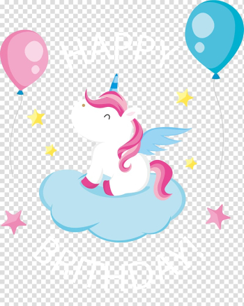 Happy Birthday unicorn , Birthday Greeting card Euclidean , Lovely Pegasus birthday card transparent background PNG clipart