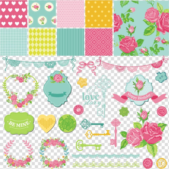Assorted-color-and-print background, banner, and border, Valentine\'s Day flower box transparent background PNG clipart