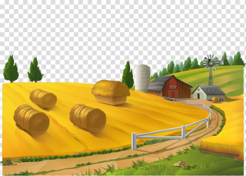Farm cartoon illustration, Farm Rural area Landscape , Autumn wheat field material transparent background PNG clipart