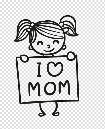 Girl holding I love Mom poster illustration, Mother\'s Day Gift, I love my mother for Mother\'s Day gifts transparent background PNG clipart