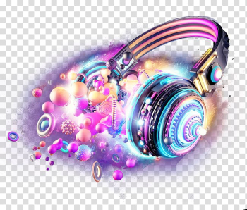 Multicolored headphones artwork, Headphones, Luminous headphones transparent background PNG clipart