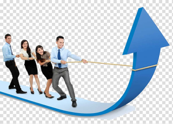 Four person pulling arrow, Sales management Sales management Business development, Business people with arrow transparent background PNG clipart