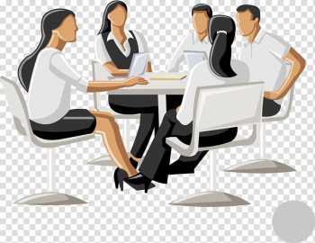 People sitting on chair front of table illustration, Businessperson Icon, Business people talking transparent background PNG clipart