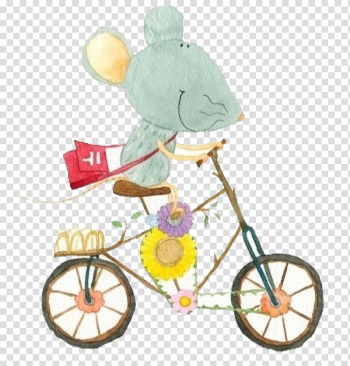 Cycling Road bicycle Bicycle frame Poster, Hand-painted cartoon mouse riding a bike transparent background PNG clipart