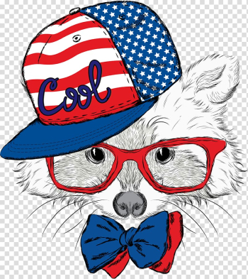 Animal wearing USA Cool fitted cap illustration, Cat Dog Illustration, Fashion sketch material Animal transparent background PNG clipart