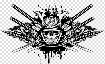 Black pirate logo, Samurai Katana , Skull Warrior transparent background PNG clipart