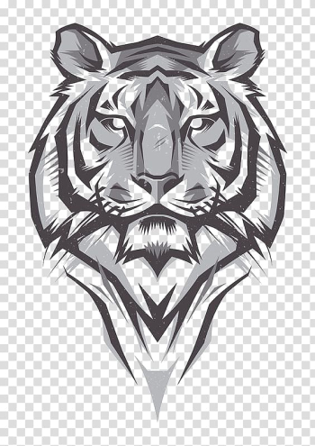 Black and gray tiger illustration, T-shirt Bengal tiger Drawing Illustration, Tiger Head transparent background PNG clipart