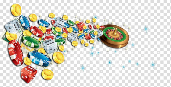 Poker chips and disc illustration, Online Casino Slot machine Gambling Progressive jackpot, Creative hand-painted gold dice gambling chips transparent background PNG clipart