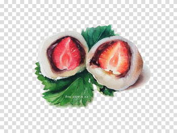 Daifuku Mochi Watercolor painting Drawing Illustration, Hand-painted strawberry sandwich transparent background PNG clipart