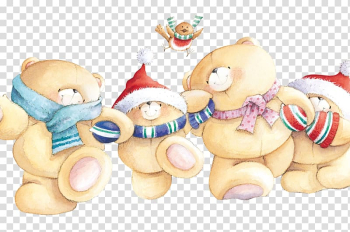 Four brown beer plush toys illustration, Teddy bear Giant panda Christmas Forever Friends, Teddy Bear transparent background PNG clipart