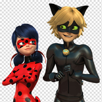 Man and woman wearing animal costume characters , Adrien Agreste Marinette Dupain-Cheng Plagg Cat, ladybug transparent background PNG clipart