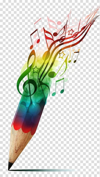 Multicolored pencil and music tones illustration, Musical note Drawing Art music, Color notes transparent background PNG clipart