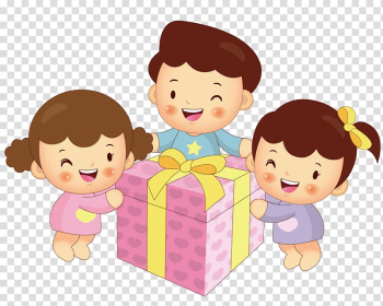 Child Gift Mother Illustration, Children around gift transparent background PNG clipart
