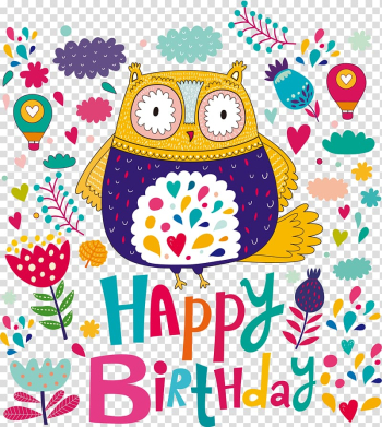 Wedding invitation Birthday cake Greeting card, Colorful Owl transparent background PNG clipart