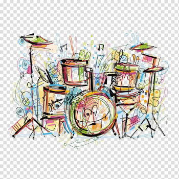 Abstract drum kit illustration, Musical instrument Drawing Drums, Painted drums transparent background PNG clipart