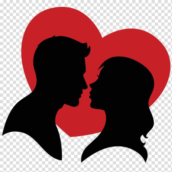 Silhouette of man and woman with heart background illustration, Love Heart , Couple silhouette and hearts transparent background PNG clipart