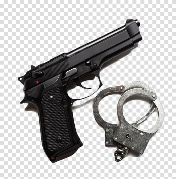 Weapon Firearm Military, Black pistols and handcuffs transparent background PNG clipart