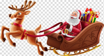 Santa Claus Christmas Reindeer Gift, Santa Claus sitting in sleigh transparent background PNG clipart