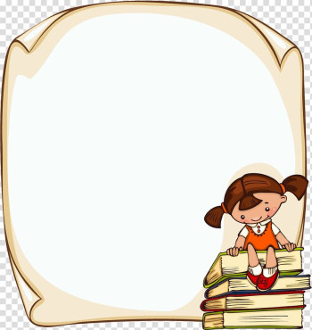 Book and girl illustration, Student Child frame , Children Education Message wall transparent background PNG clipart
