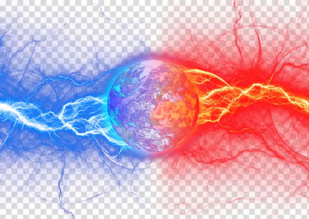 Light, Fire and ice collide, earth with blue and red lightning transparent background PNG clipart
