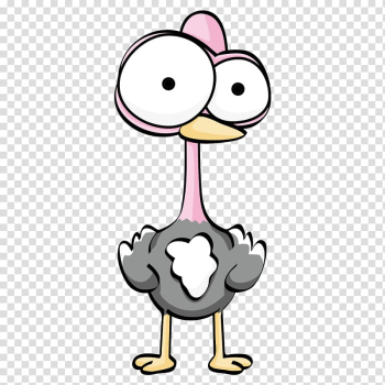 Gray and pink animal illustration, Common ostrich Cartoon Drawing, ostrich transparent background PNG clipart