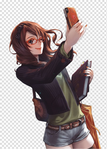 Woman holding book and phone anime character, Anime Manga Catgirl , Anime transparent background PNG clipart