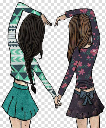 Two women forming heart illustration, Best friends forever Desktop Friendship Drawing, girly transparent background PNG clipart