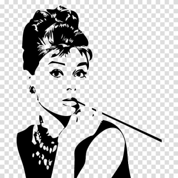 Audrey Hepburn holding smoke pipe, Art museum Breakfast At Tiffany\'s Poster, marilyn transparent background PNG clipart