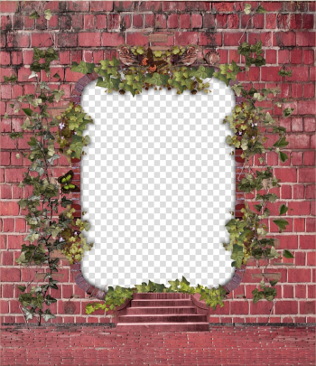 Green leafed plant illustration, Brick Wall Frames, Red Chinese wind brick wall frame texture transparent background PNG clipart