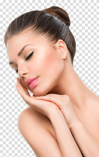 Woman touching her face with right hand, Fine Lines Spa l Personal Spa Services Oakville l Skin Care Clinic l Microblading l Eyebrows Beauty Parlour Day spa Facial, pach transparent background PNG clipart