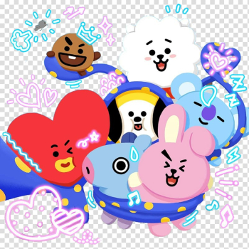 Animals and clouds cartoon characters, BTS K-pop The Most Beautiful Moment in Life: Young Forever Line Friends Epilogue: Young Forever, bt21 transparent background PNG clipart