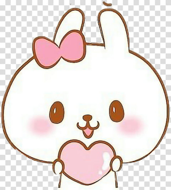 MOCHI SOFT, white rabbit holding heart emoji transparent background PNG clipart