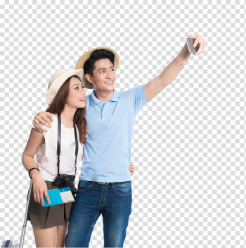 People , cutout of couple taking selfie transparent background PNG clipart