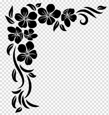 Corners , black and white flower illustration transparent background PNG clipart