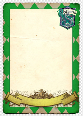 Hogwarts Character Templates, rectangular green Lytherin frame transparent background PNG clipart
