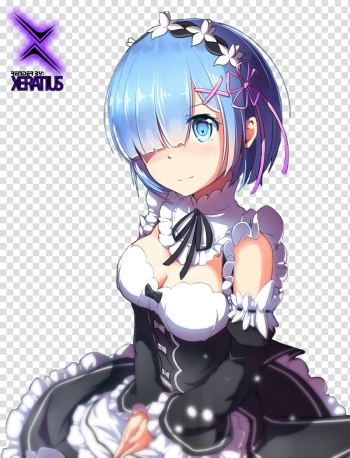 Rem Render, blue haired female anime character transparent background PNG clipart