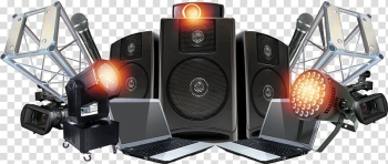 Black-and-grey multimedia speakers with disco light illustration, Stage lighting Sound Stage lighting Computer speakers, light transparent background PNG clipart