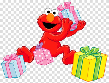 Elmo surrounded by gift boxes, Elmo Ernie Count von Count Big Bird , Birthday transparent background PNG clipart
