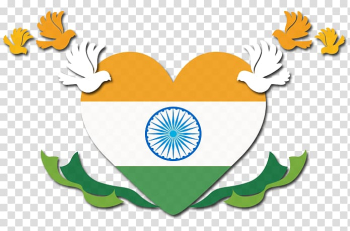 India flag heart and birds illustration, Indian independence movement Indian Independence Day August 15 Flag of India, india independence day transparent background PNG clipart