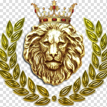 Lion head bust with crown decor, Laurel wreath Crown Golden Lion Gym, lions transparent background PNG clipart