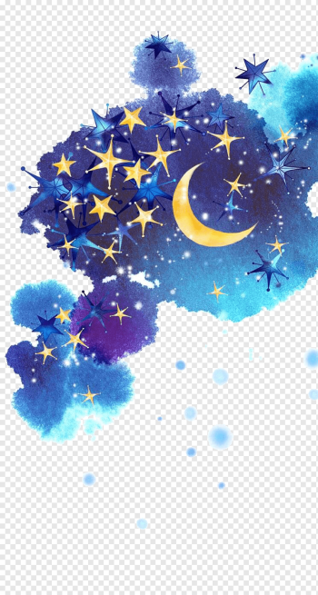 Star Moon Night sky, Painted night sky, blue and multicolored cloud with stars illustration, watercolor Painting, blue, computer Wallpaper png