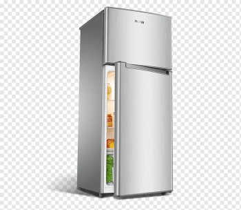 half-open silver top-mount refrigerator, Refrigerator Icon, Mini fridge, angle, kitchen Appliance, domestic png