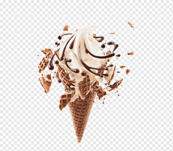 ice cream with chocolate drizzle, Ice cream cone Waffle Chocolate milk, chocolate ice cream, cream, food, frozen Dessert png