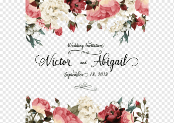 Wedding invitation Greeting card Flower Birthday, Plant flowers watercolor wedding, white and pink flower with Victor and Abigail text overlay, love, watercolor Painting, watercolor Leaves png