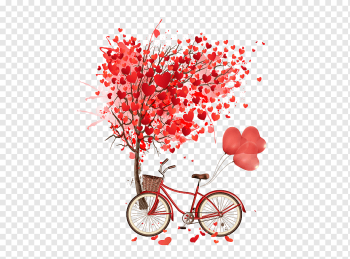 red cruiser bike, Heart Valentine's Day Illustration, Heart-shaped balloons, love, heart, branch png