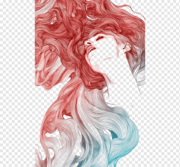 Madrid Drawing Illustrator Art Illustration, Long-haired girl, red and teal smoke, fashion Girl, black Hair, simple png