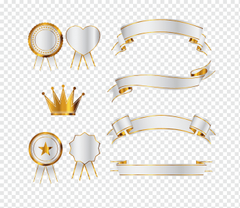 Euclidean graphy Icon, Gold banner, crown and ribbon illustration, cdr, label, gold Coin png