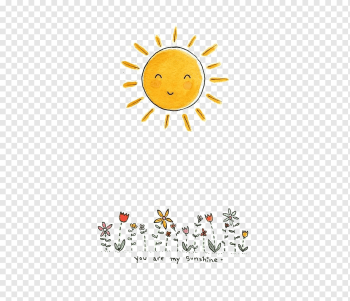 yellow sun and flowers illustration, Illustration, Cartoon sun, watercolor Painting, cartoon Character, face png