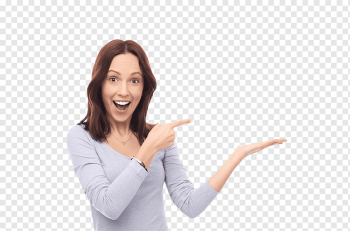 woman pointing left side while smiling, Woman Smile Female Information, woman, hand, people, arm png
